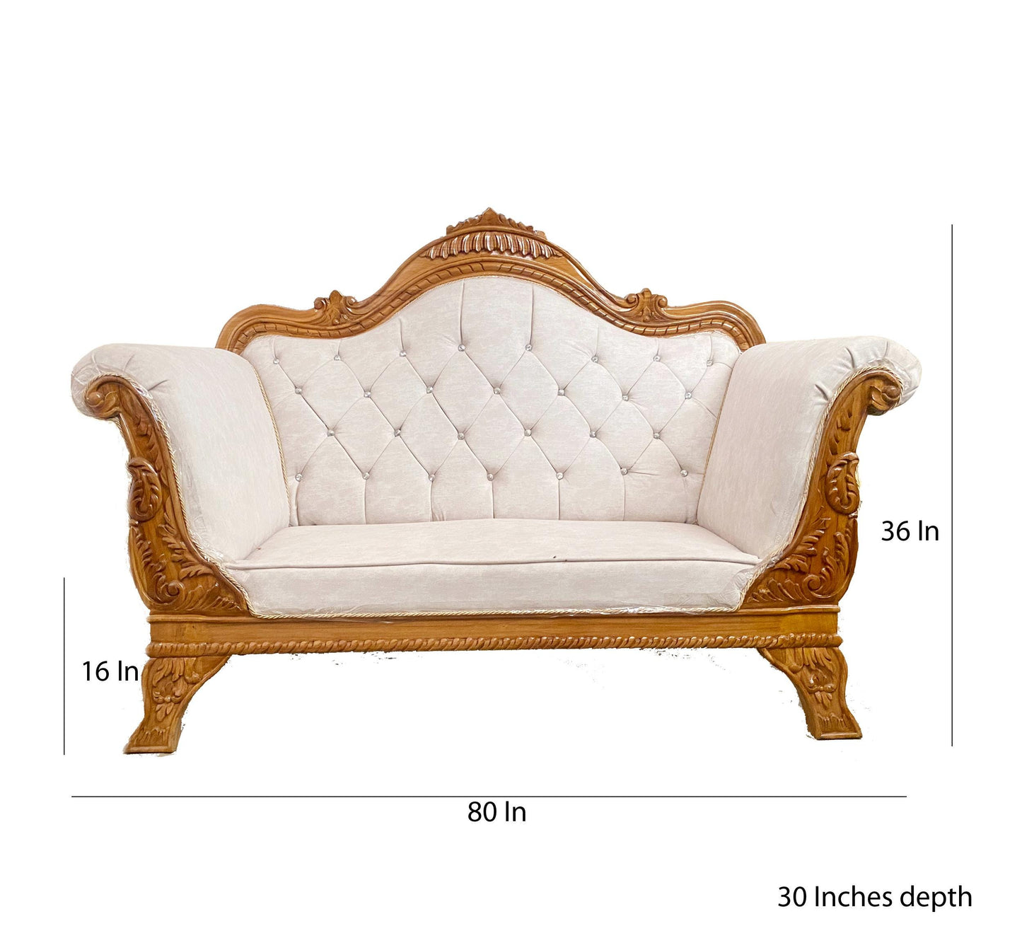 Handmade Louis XVI Style Sofa: Teak Wood, Cream Upholstery