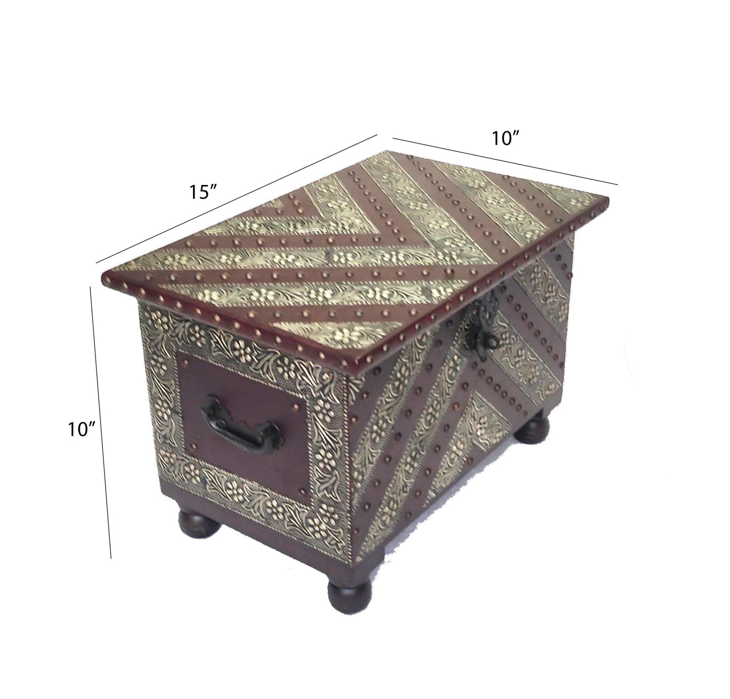 Handmade Wooden Treasure Chest: Hand Carved Brass Decor Storage Trunk