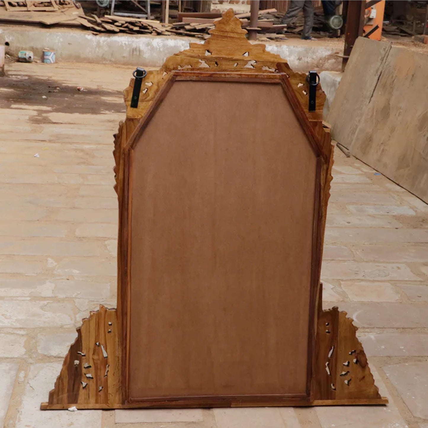 Hand Carved Wood Wall Mirror: Mid-Century Modern Decor (48x37 Inches