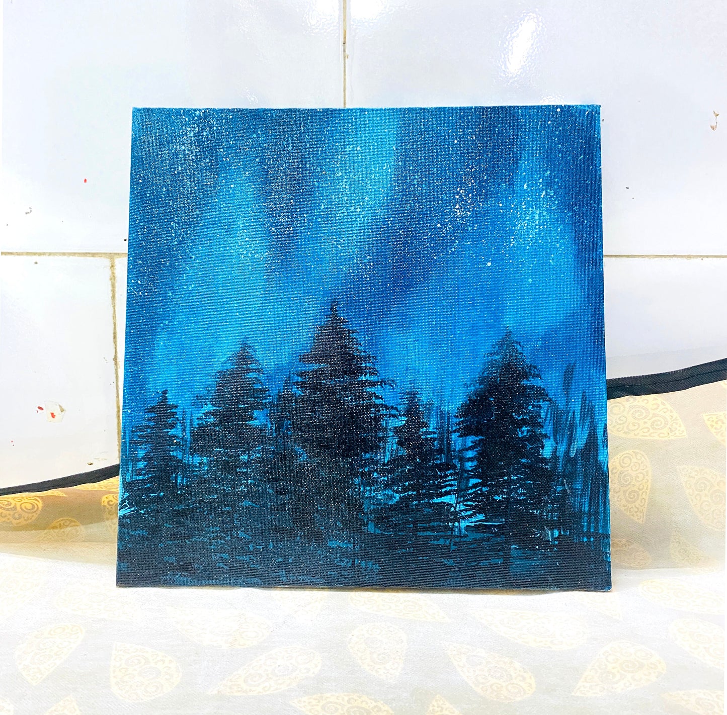 Hand Painted Northern Lights Painting on canvas, Wall décor for home and office