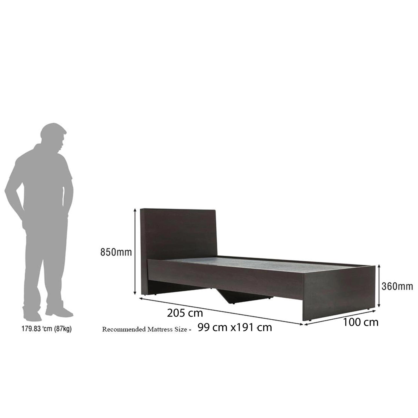 Mid Century Modern Twin Bed Frame: Handmade Walnut, Black Finish