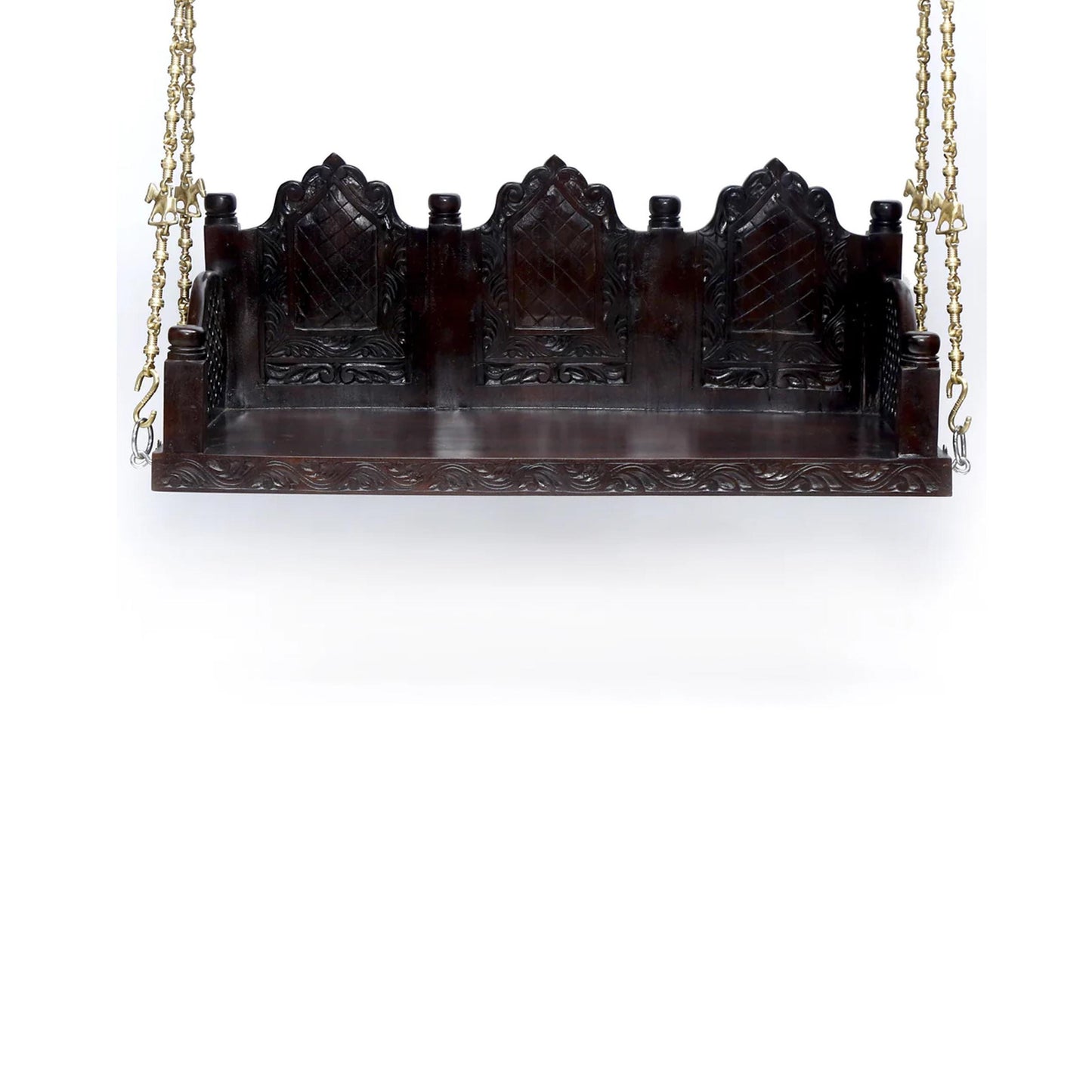 Handmade Teak Wood Swing: Elephant Carving, Brass Chain, Customizable