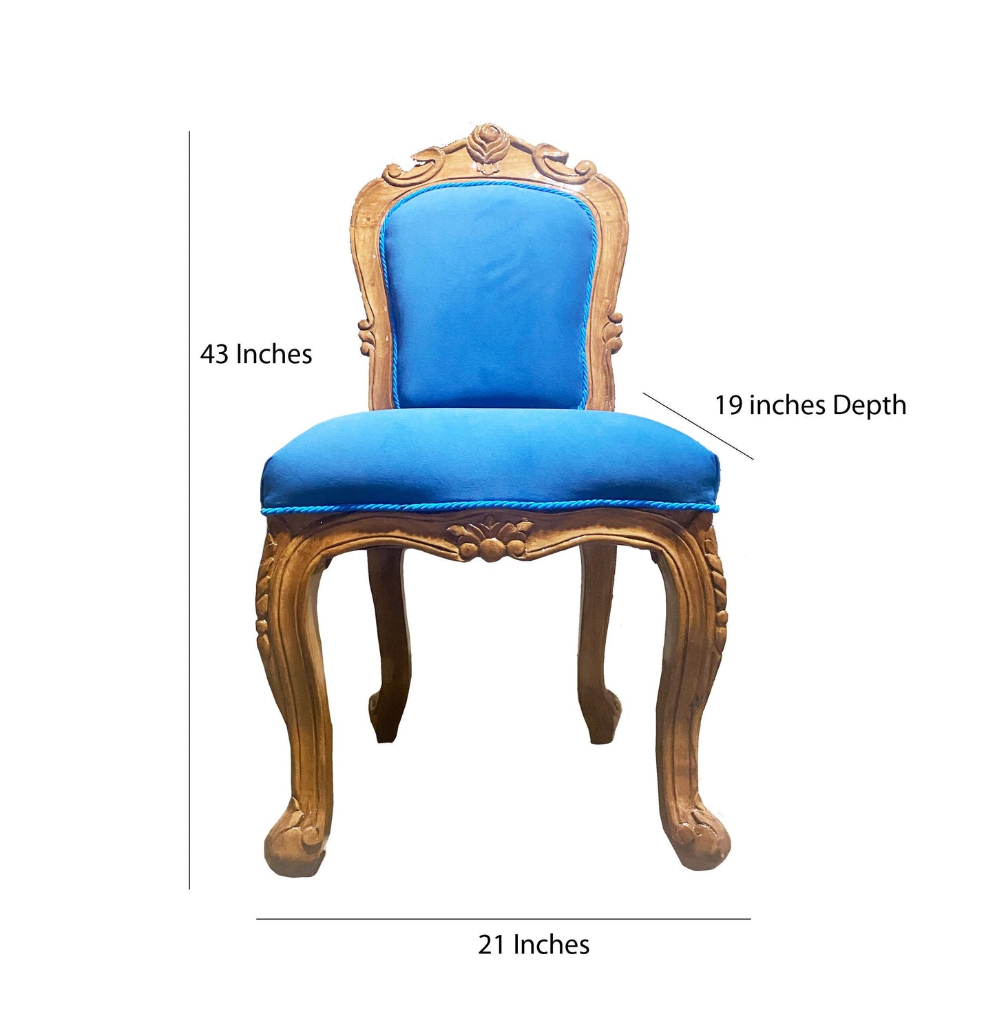 Hand Carved Rococo Style Dining Chair: Blue Tufted Cushion