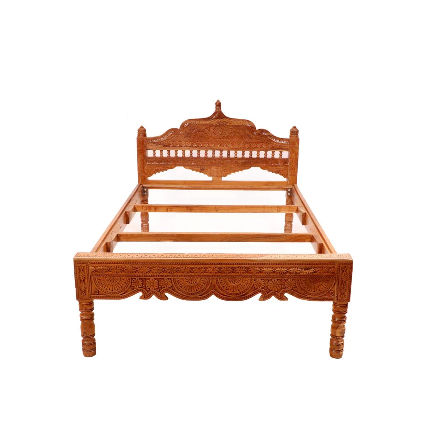 Hand Carved Teak Wood Bed: Folk Art Louis XV Style