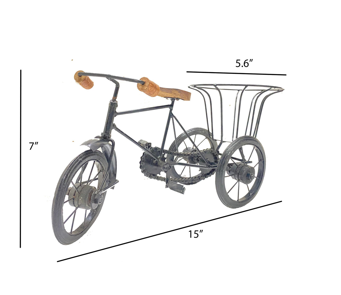 Metal and Wood Tricycle, Small tray or Flower pot, basket home décor