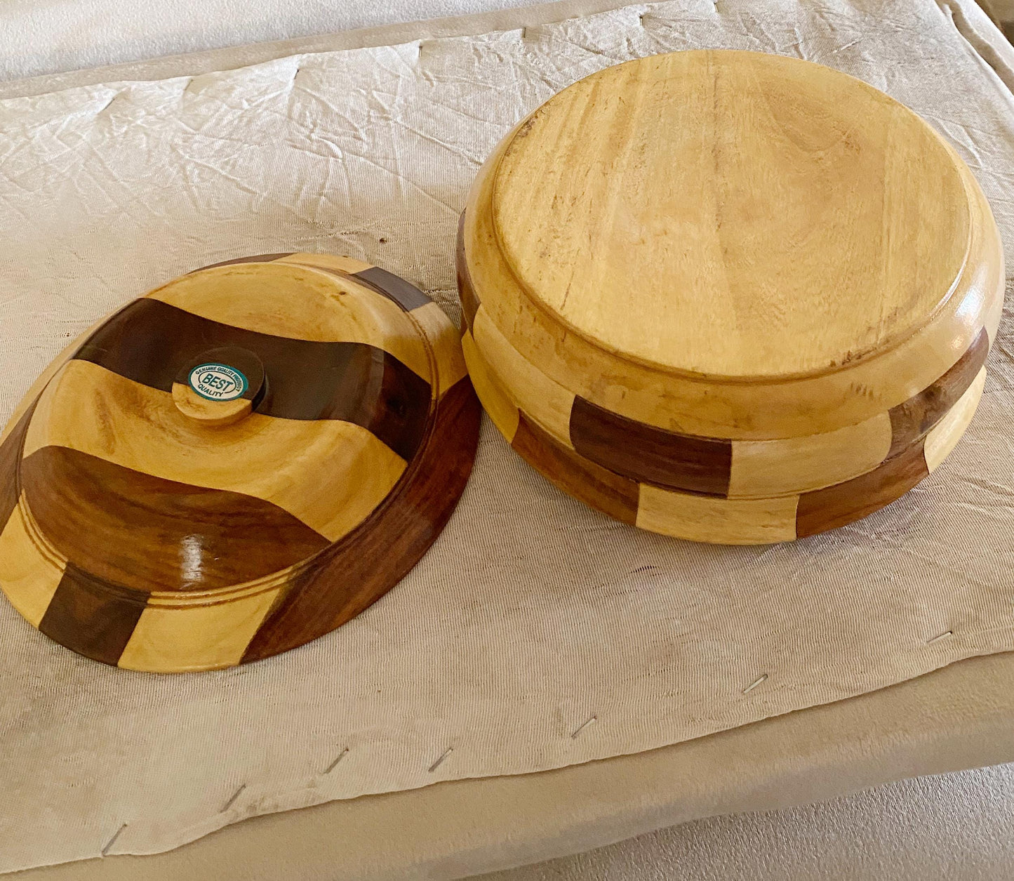 Handmade Teak & Maple Wood Casserole Dish: Dual Tone Roti Box