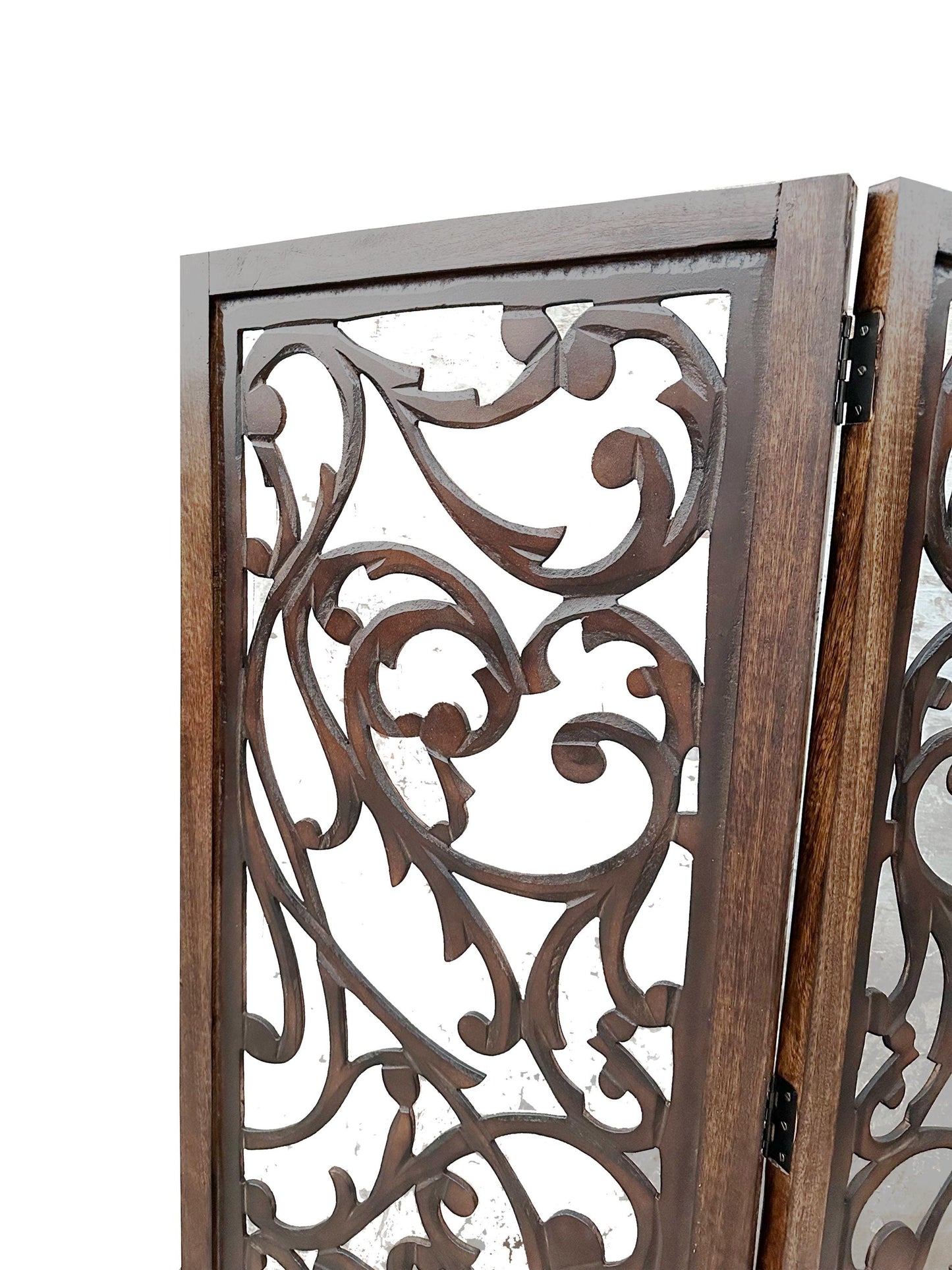 Mid century 4 feet Floral design Wooden Folding Divider, Partition, Handmade Self standing screen