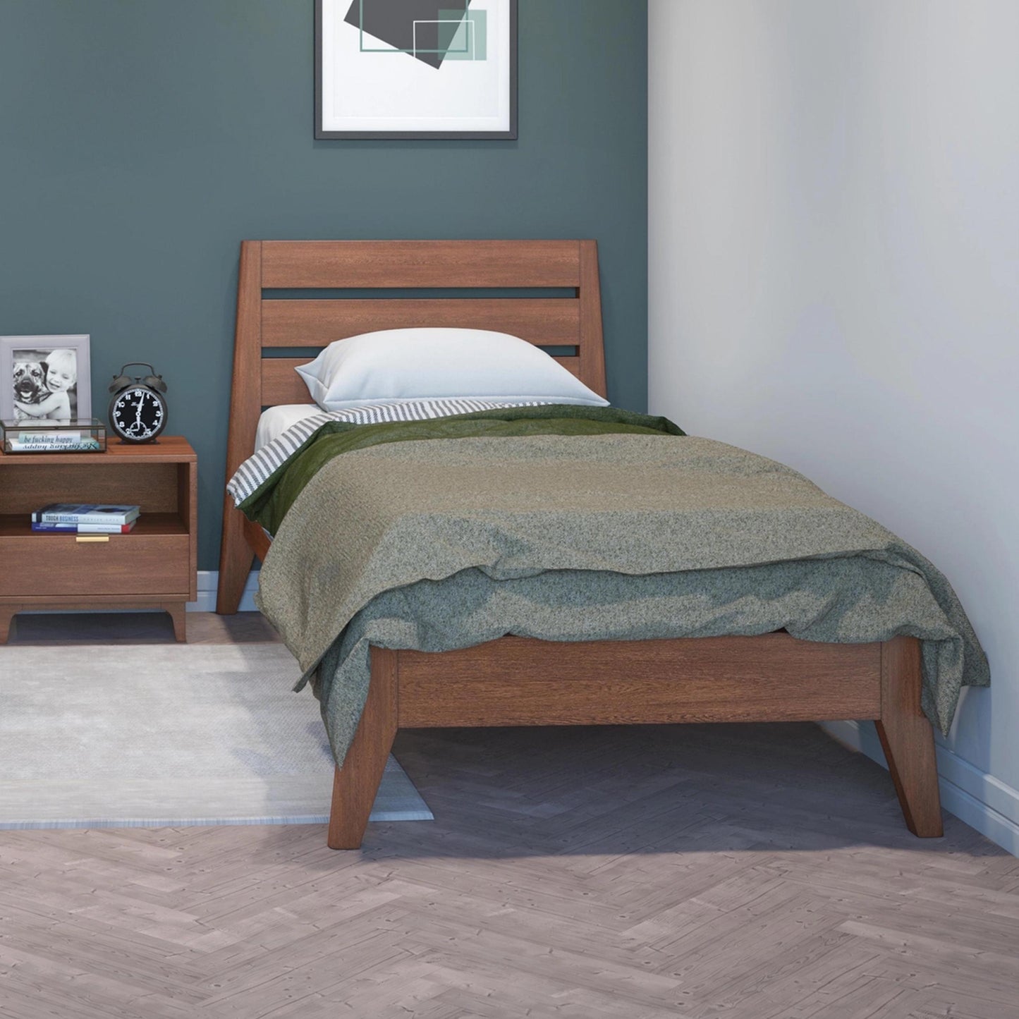 Handmade Mid-Century Modern Walnut Twin Bed Frame