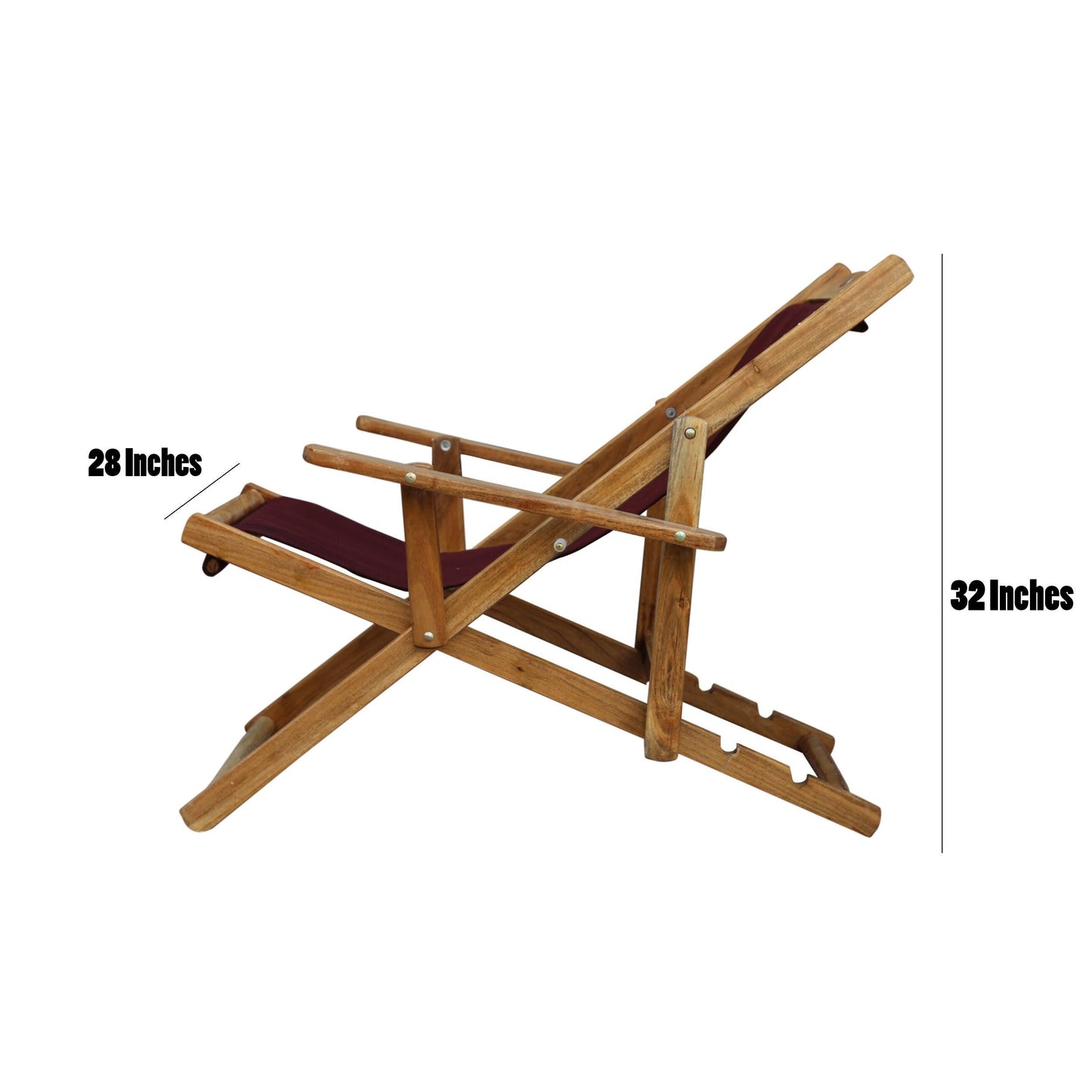 Handmade Teak & Maroon Fabric Folding Chair: Mid-Century Rococo Style