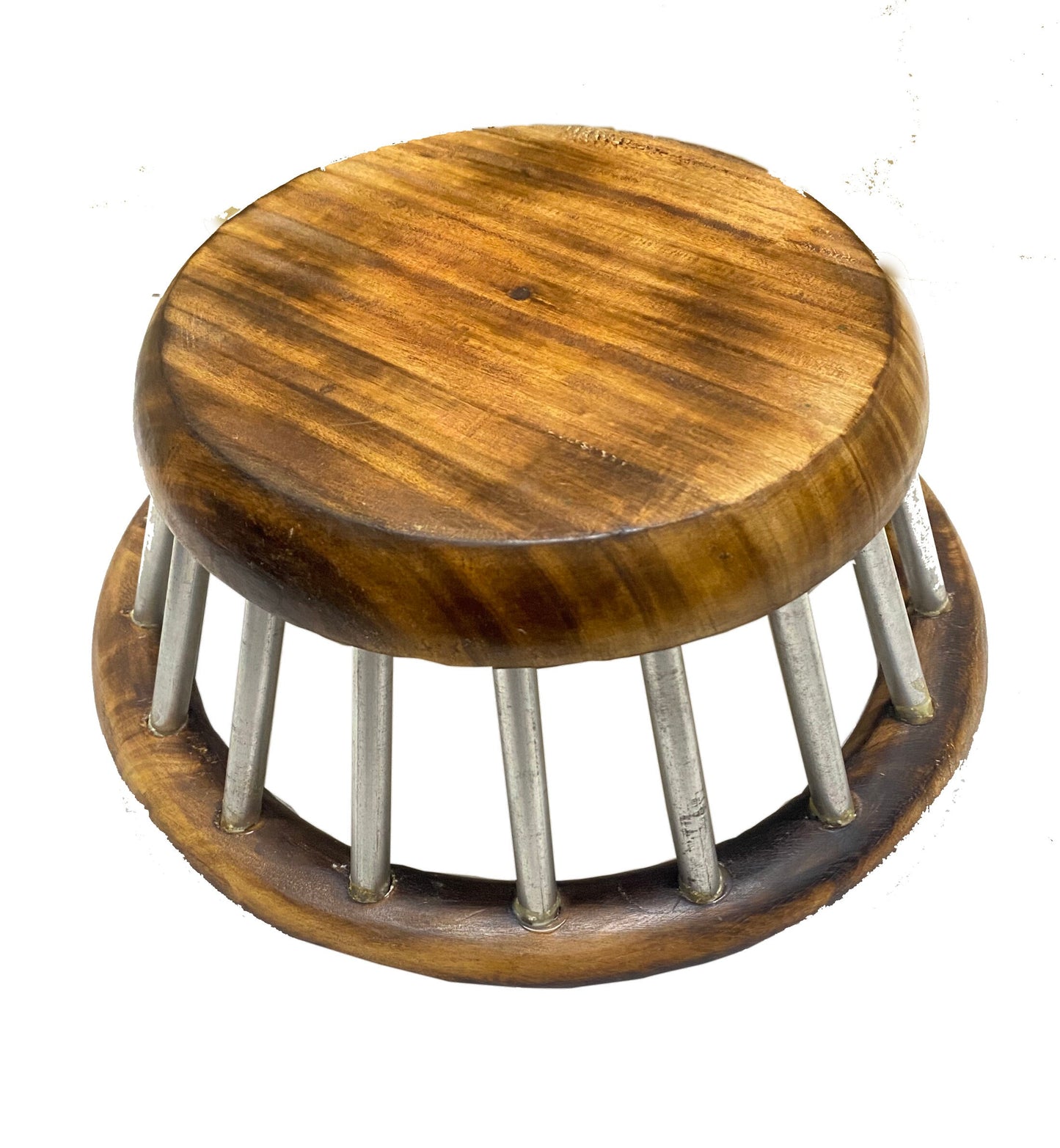 Round Wooden Basket, handmade Metal wood hand carved floral design decorative basket