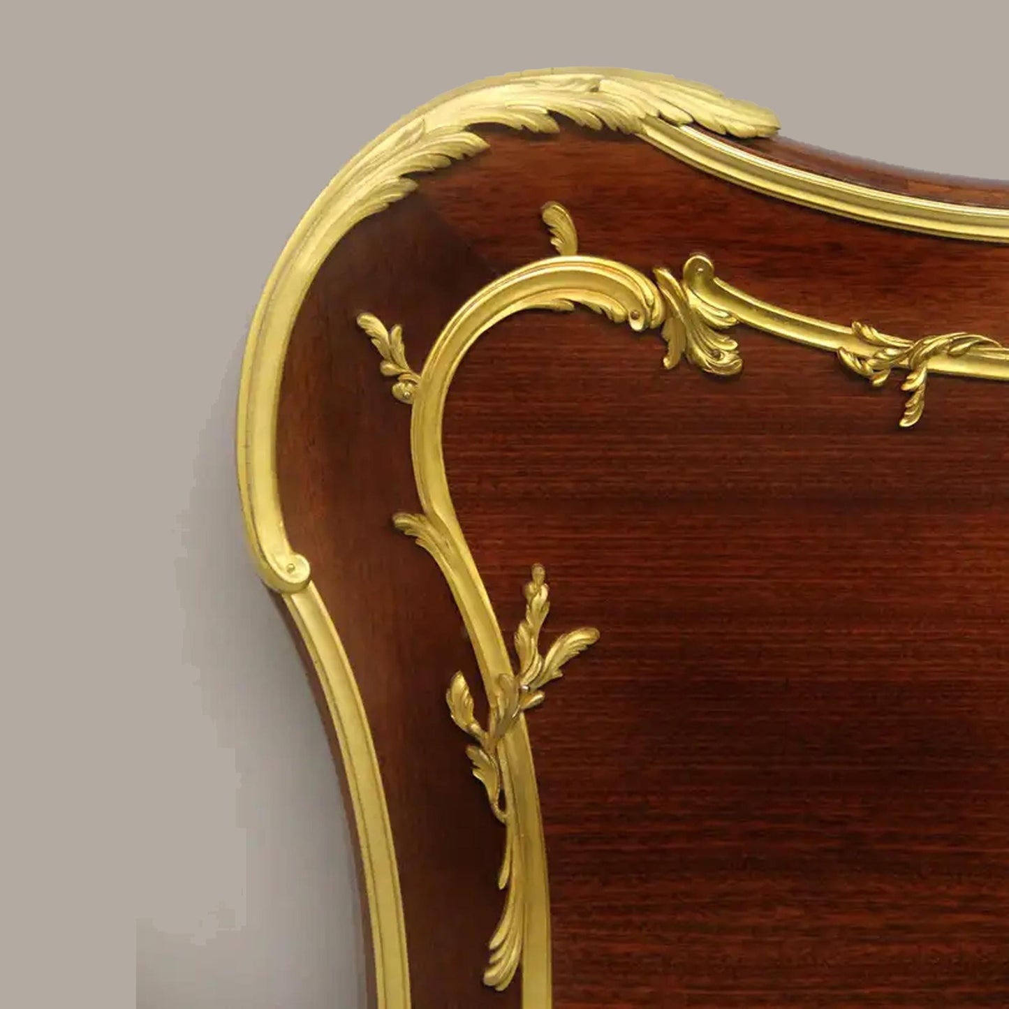 Handmade Gilt Bronze Mounted Mahogany King Bed Frame: Bohemian Rococo Style