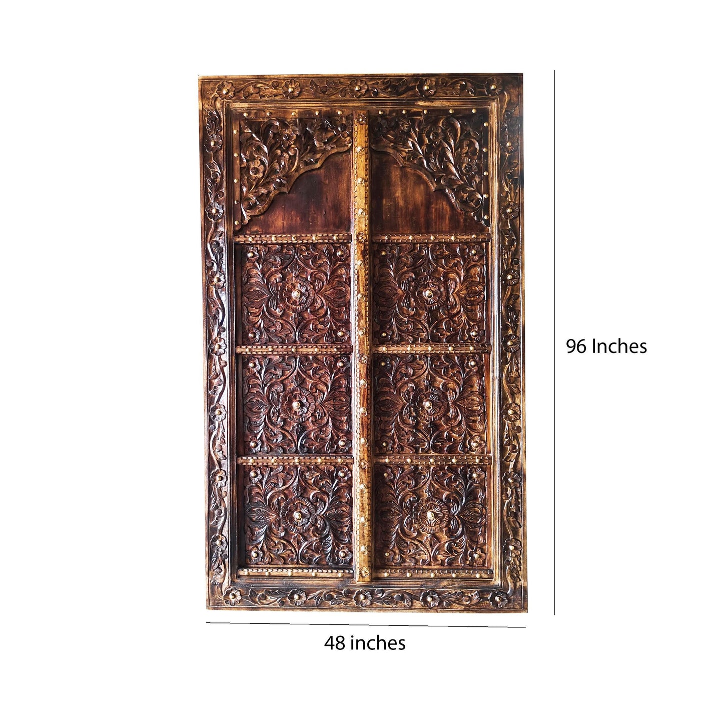 Hand Carved Wood Door Panel: Antique Brown Wall Decor