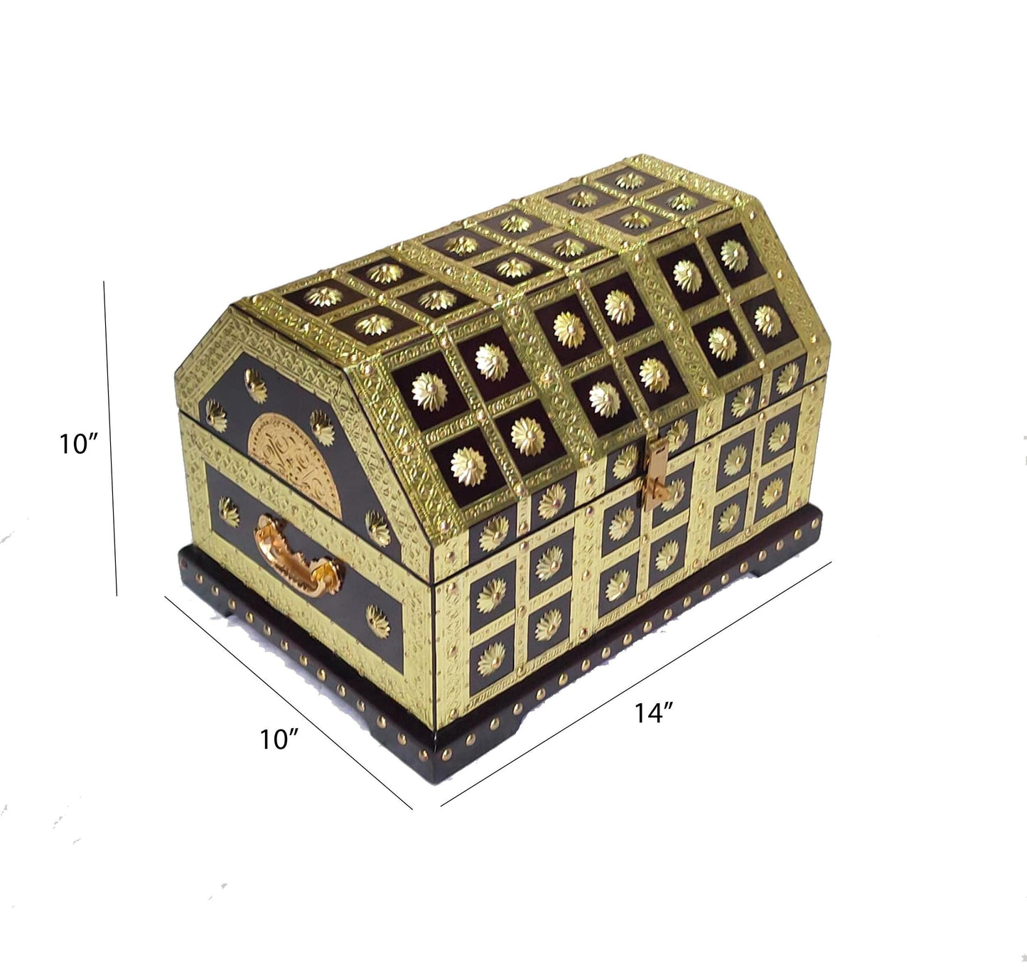 Handmade Wooden Brass Chest: Decorative Storage Trunk (14x10x10)