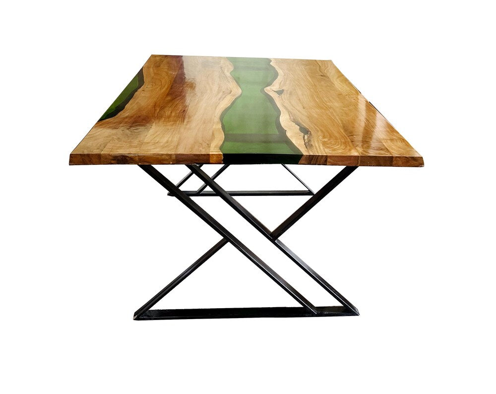 Handmade Live Edge Teak & Epoxy Dining Table