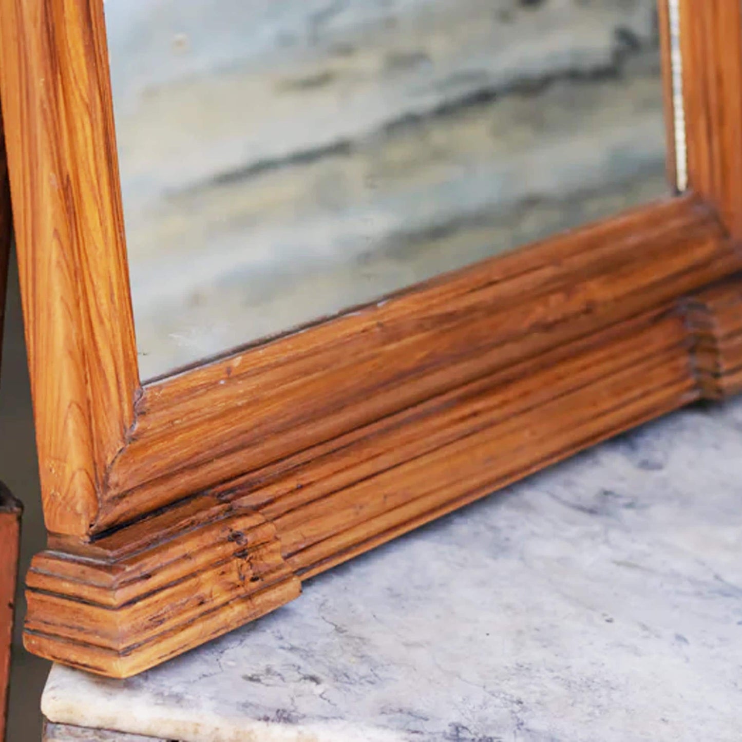 Handmade Mid-Century Wood Wall Mirror: Carved Wooden Frame