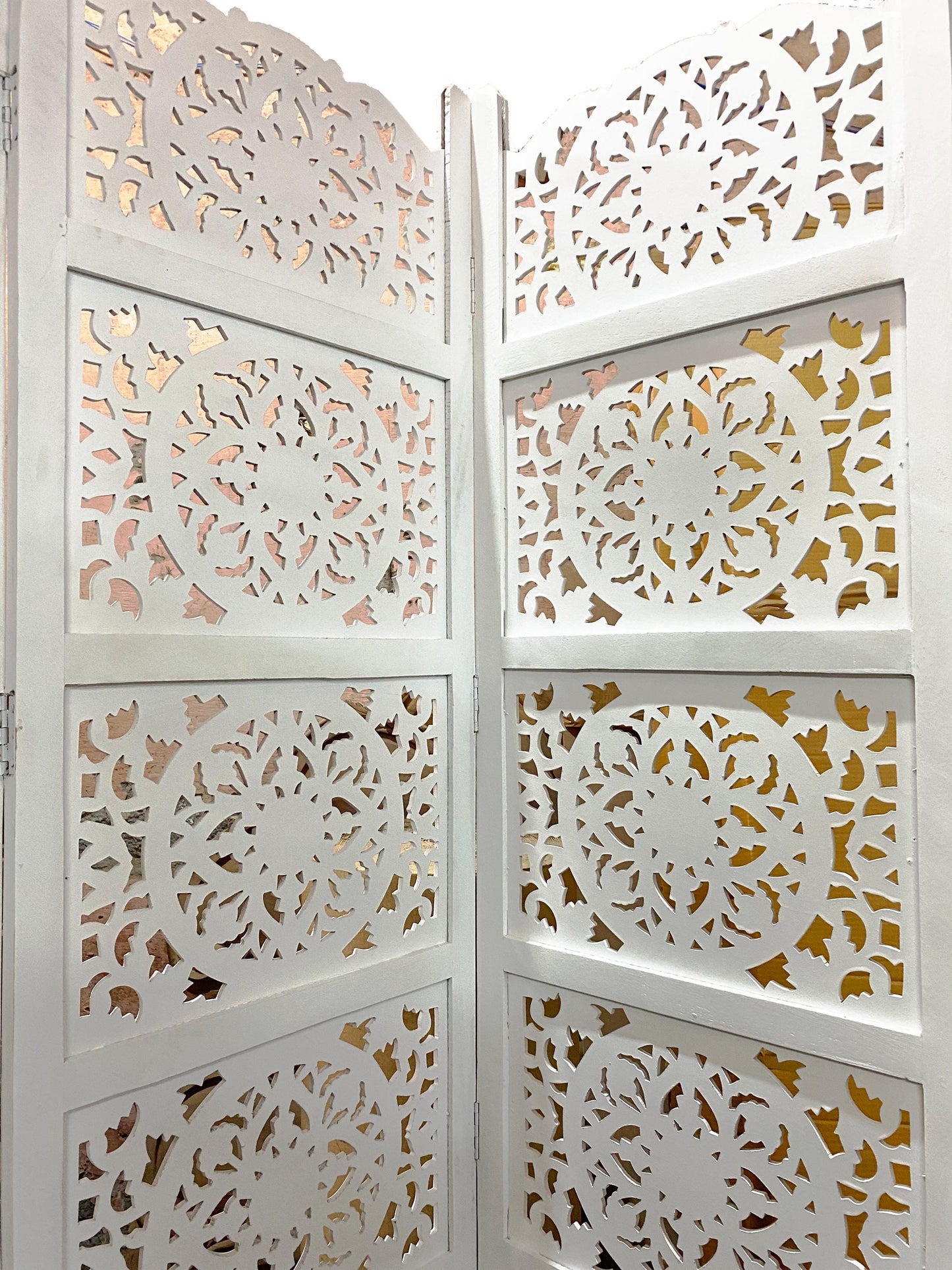 Mid century Mesh Design White Wooden Folding Partition, divider, Handmade Self standing separator up to 7 feet height