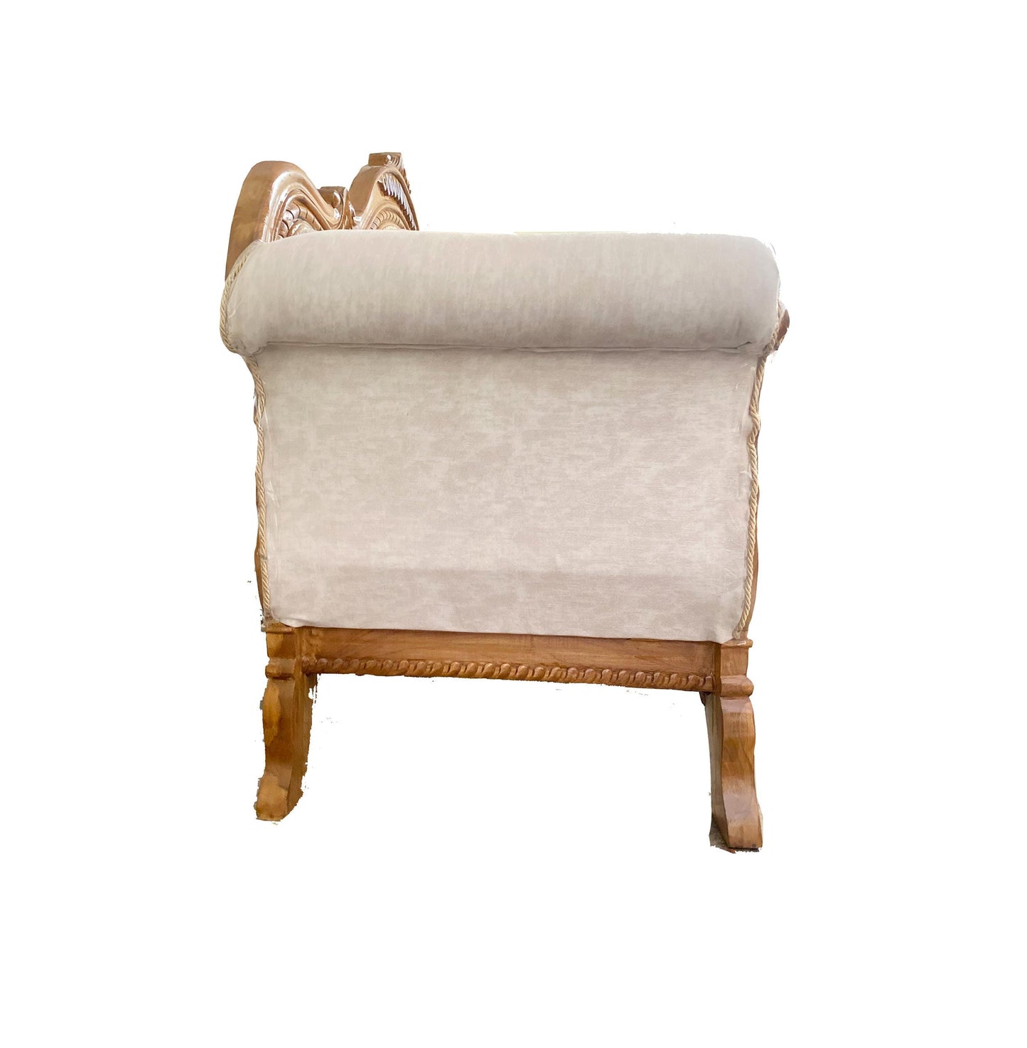 Handmade Louis XVI Style Sofa: Teak Wood, Cream Upholstery