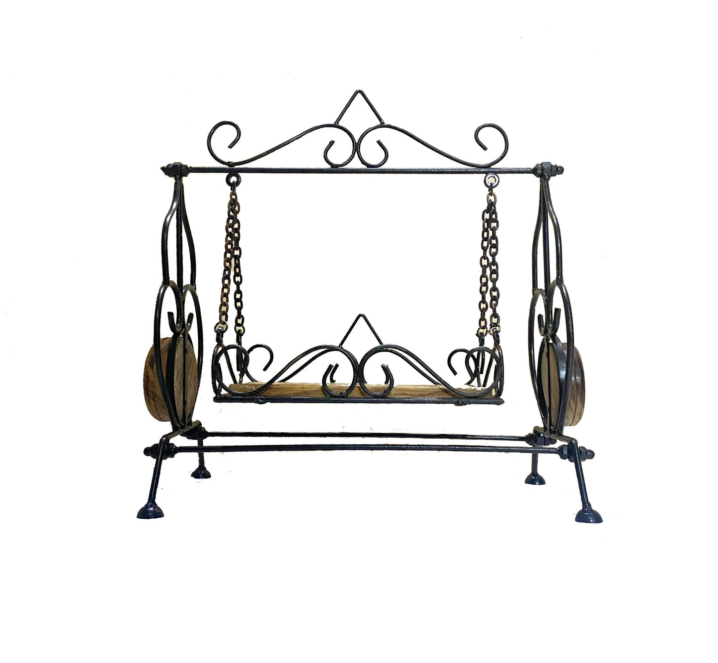 Handmade Wood & Wrought Iron Miniature Swing: Temple Decor