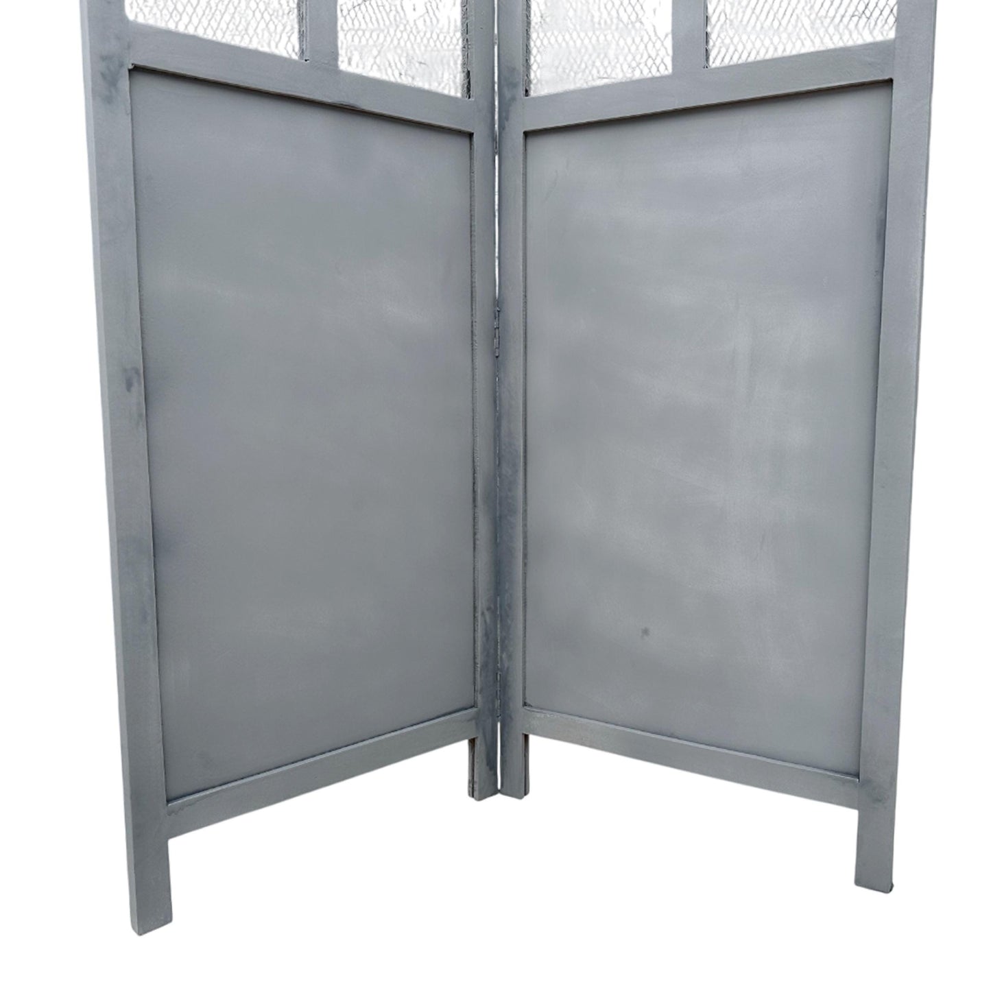 Mid century Metal Mesh Design Wooden Folding Divider,Grey Partition, Handmade Self standing separator