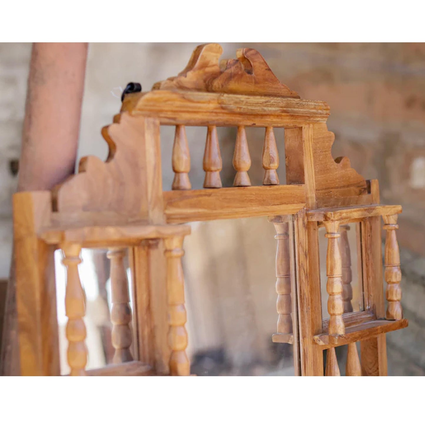 Mid Century Wooden Wall Mirror: Handmade Carved Wood Frame