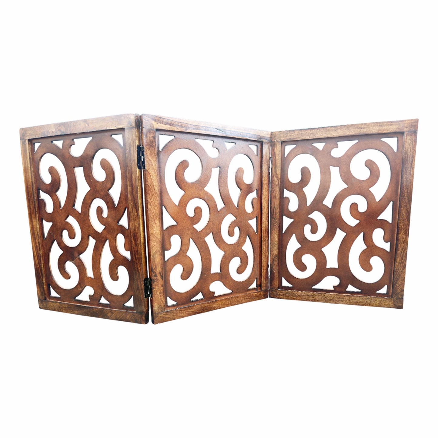 Mid-Century Modern Twist design Brown Wood Folding Divider: Pet & Baby Gate