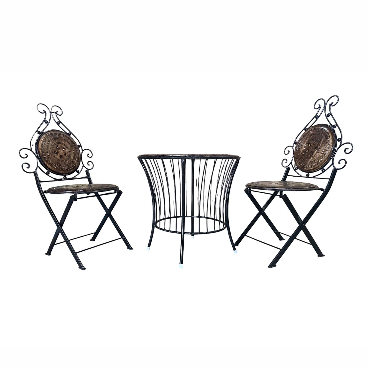 Hand Carved Mango Wood Coffee Table: Wrought Iron & Leaf Design