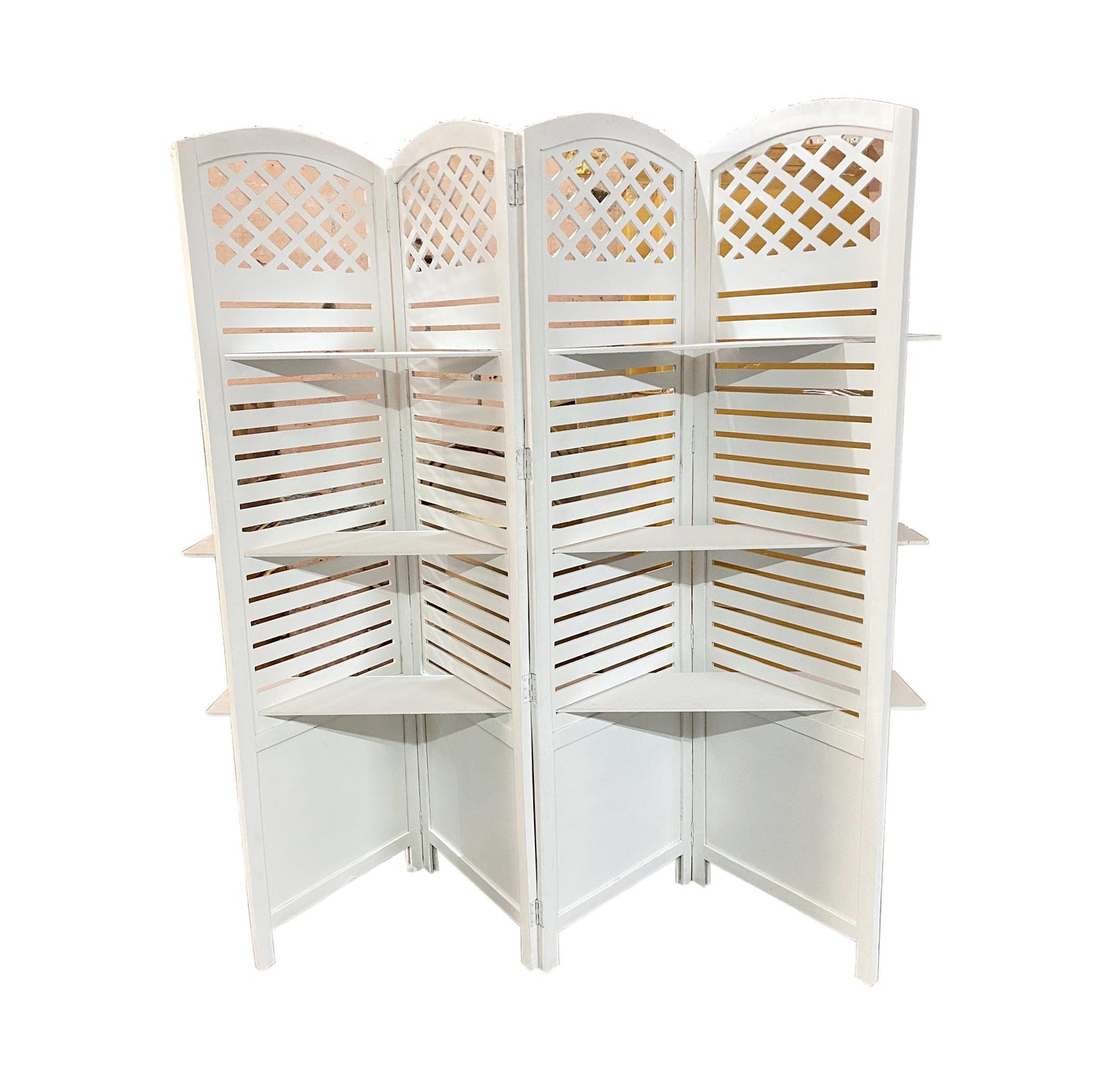 Handmade Wooden Folding Room Divider with Shelves: Home Decor Screen