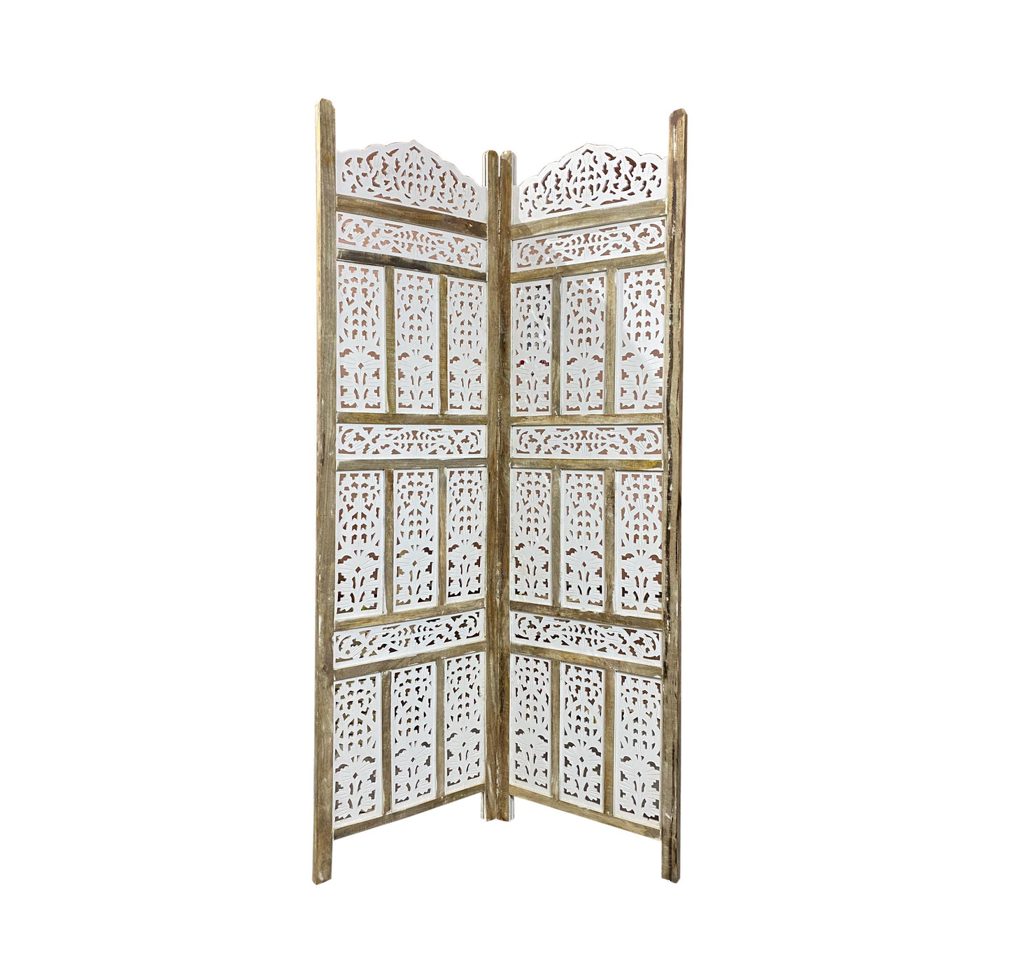 Mid century White brown frame Wooden Folding Divider, Partition, Handmade Self standing separator