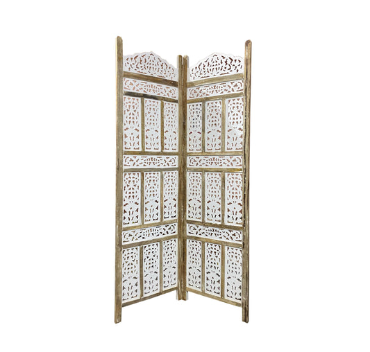 Mid century White brown frame Wooden Folding Divider, Partition, Handmade Self standing separator