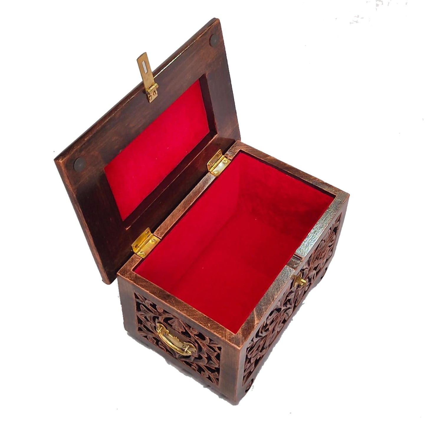 Hand Carved Wooden Storage Chest: Decorative Trunk Box