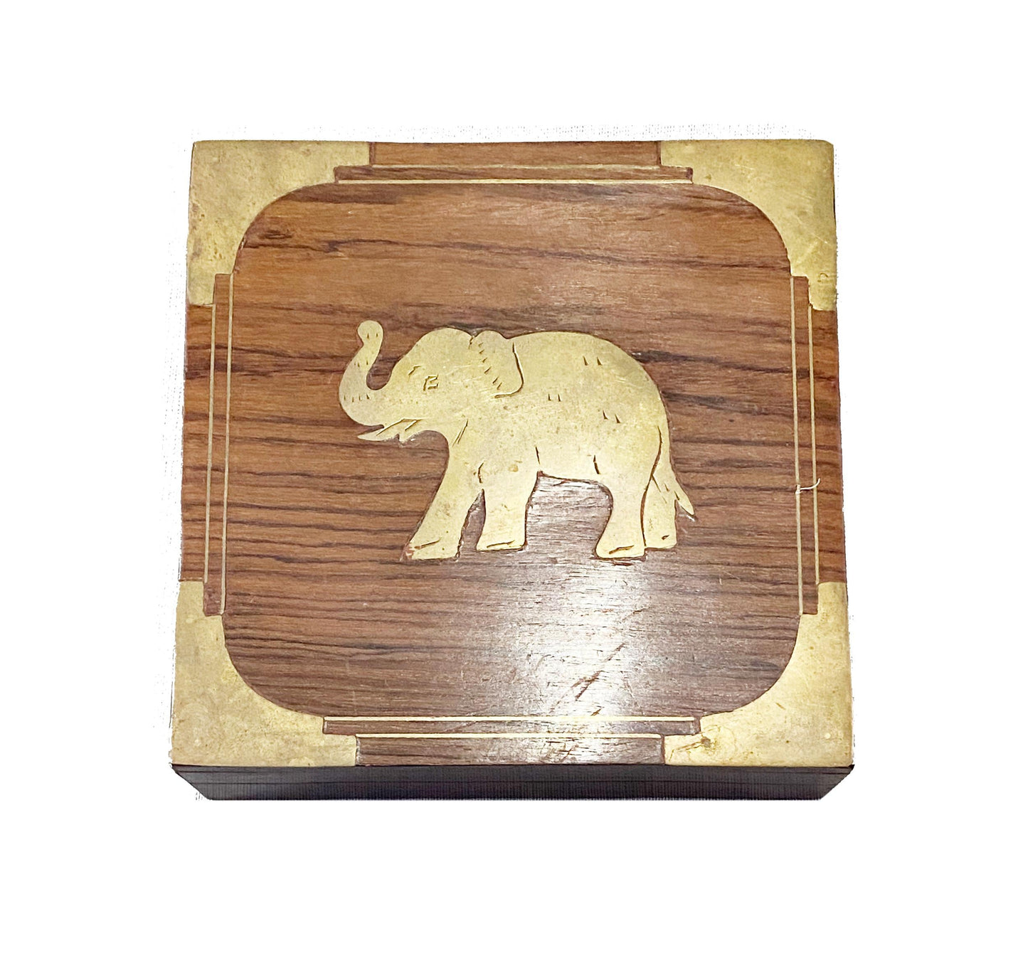 Handmade Wood & Brass Elephant Box: Mid-Century Decor