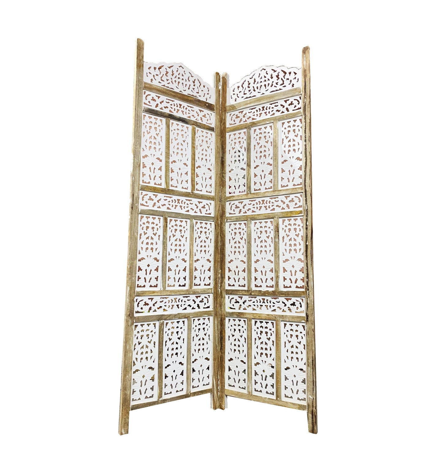 Mid century White brown frame Wooden Folding Divider, Partition, Handmade Self standing separator