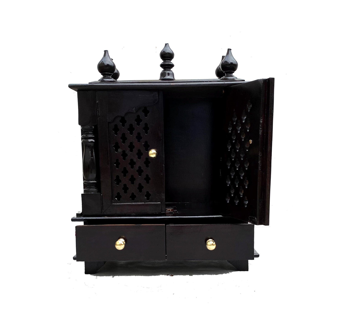 Handmade Walnut Wood Temple Mandir: 2-Shelf Wooden Shrine