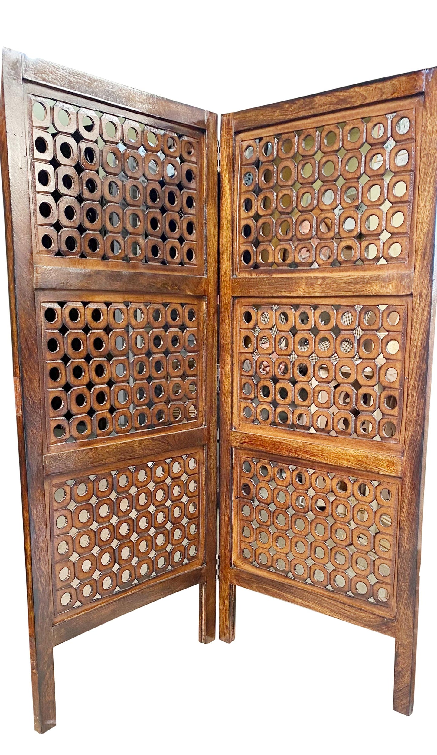 Handmade Wooden Folding Divider: Semi Block Design, 7 ft Tall