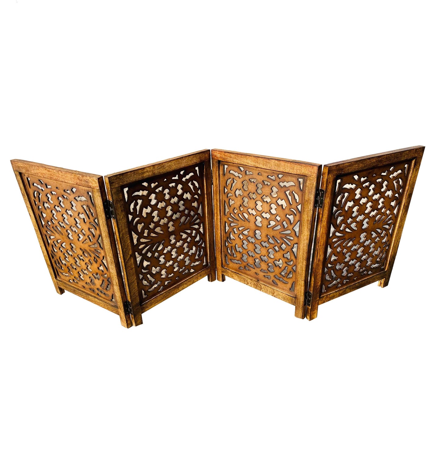 Mid-Century Modern Brown Wood Folding Divider: Pet & Baby Gate