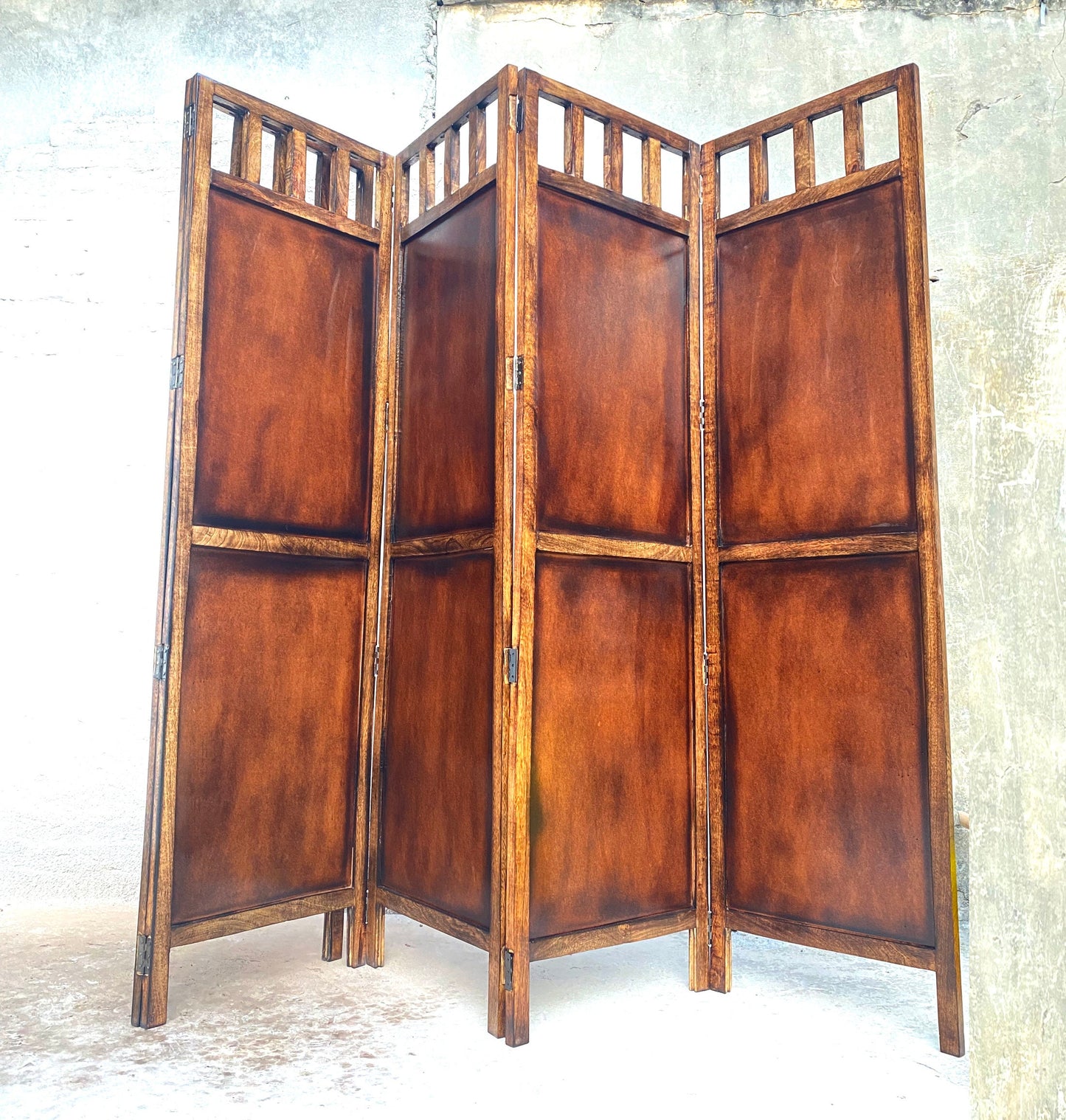 Mid Century Modern Wood Folding Room Divider: Handmade Block Design Partition