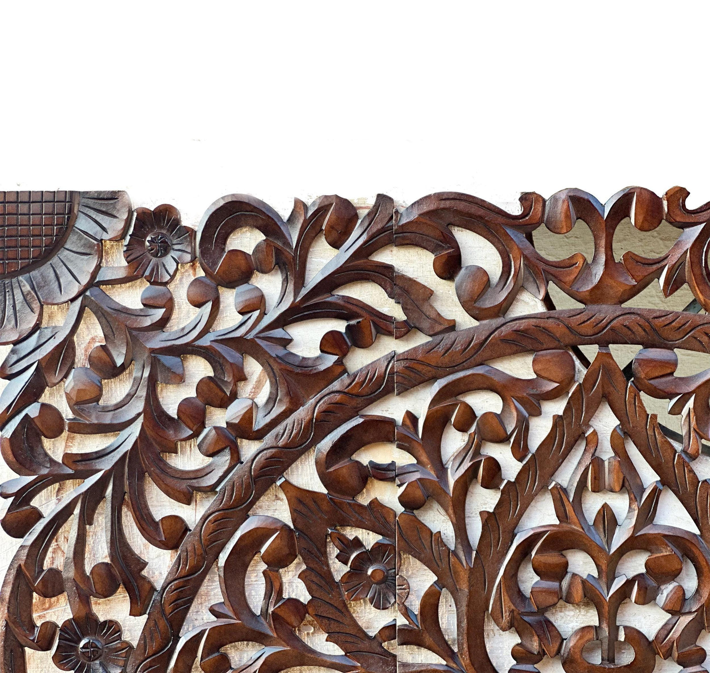 Mid century Wooden Hanging Fixture, Handmade Large Brown Carving Wall décor, mandola Arts