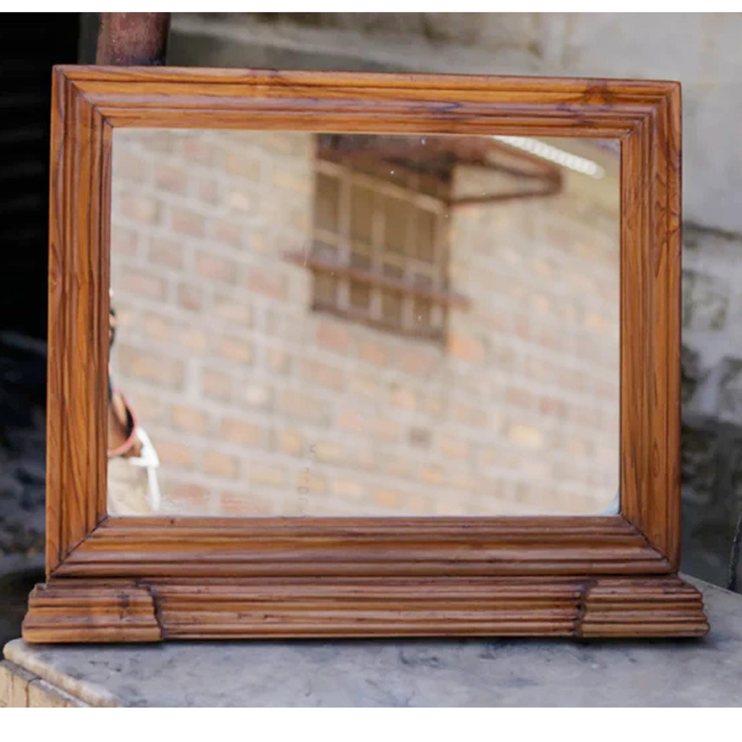 Handmade Mid-Century Wood Wall Mirror: Carved Wooden Frame