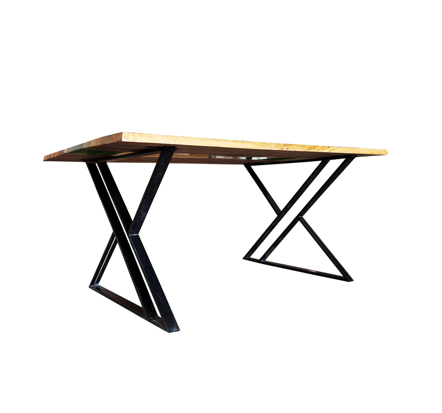 Handmade Live Edge Teak & Epoxy Dining Table with Metal Legs