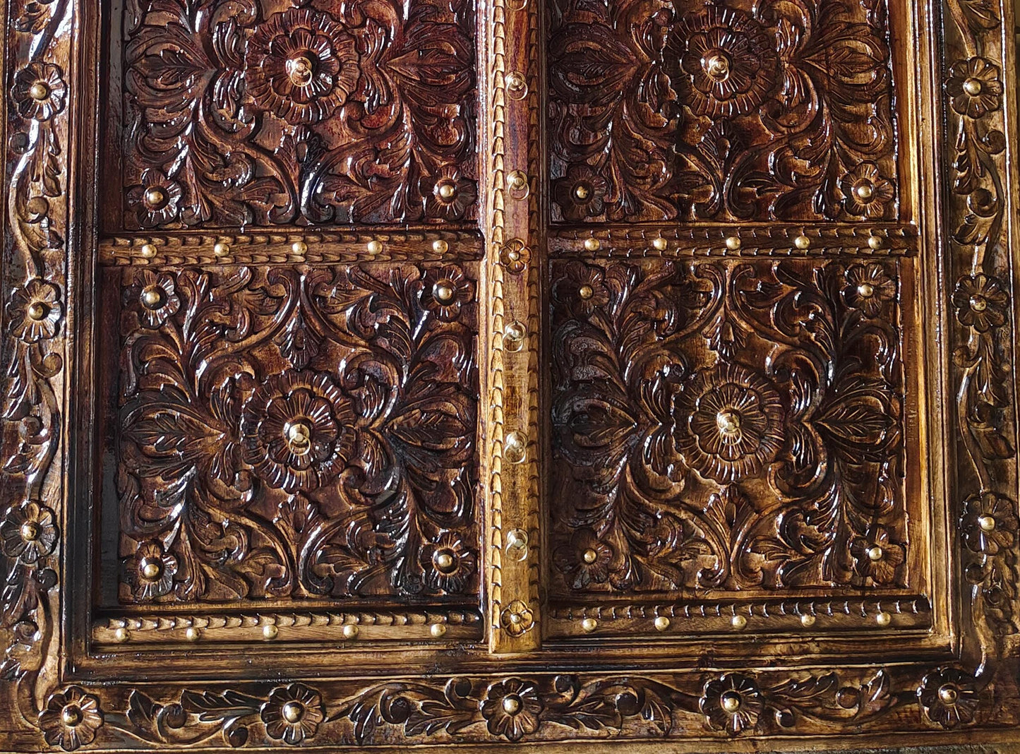Hand Carved Wood Door Panel: Antique Brown Wall Decor