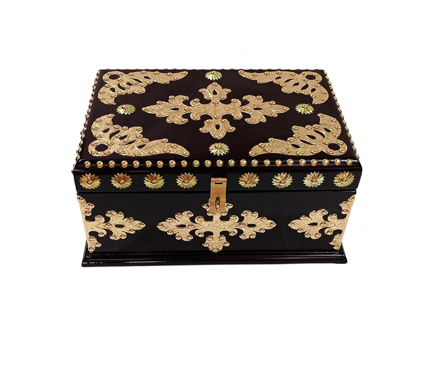 Handmade Wooden Storage Chest: Decorative Brass Accents