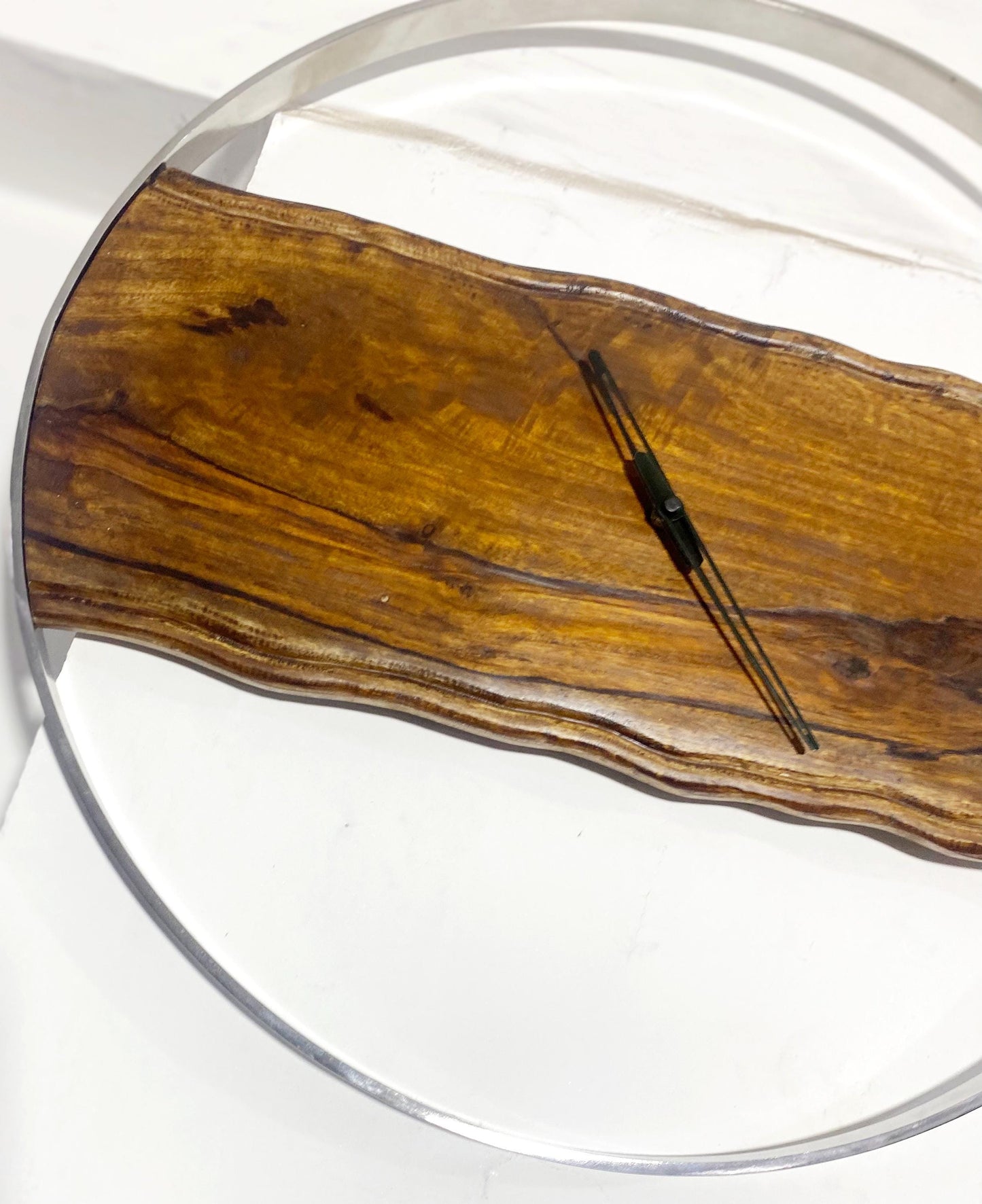 Handmade Mid-Century Modern Wooden Wall Clock with Chrome Ring