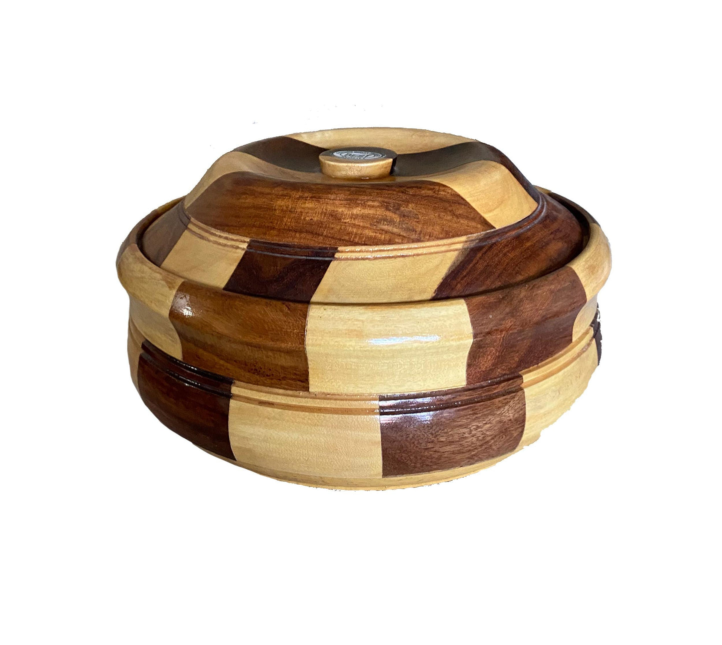 Handmade Teak & Maple Wood Casserole Dish: Dual Tone Roti Box