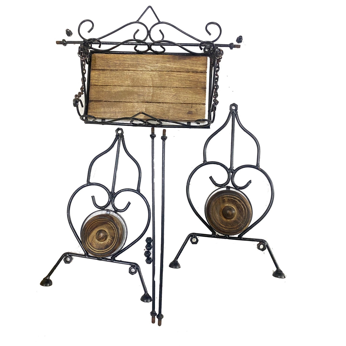 Handmade Wood & Wrought Iron Miniature Swing: Temple Decor