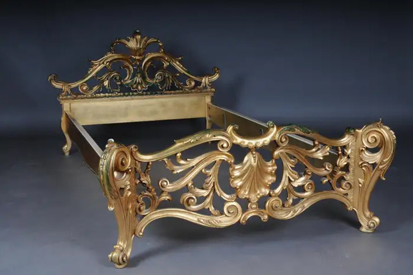 Mid Century Handmade 20th Century Rococo Gold French Louis XV Bed