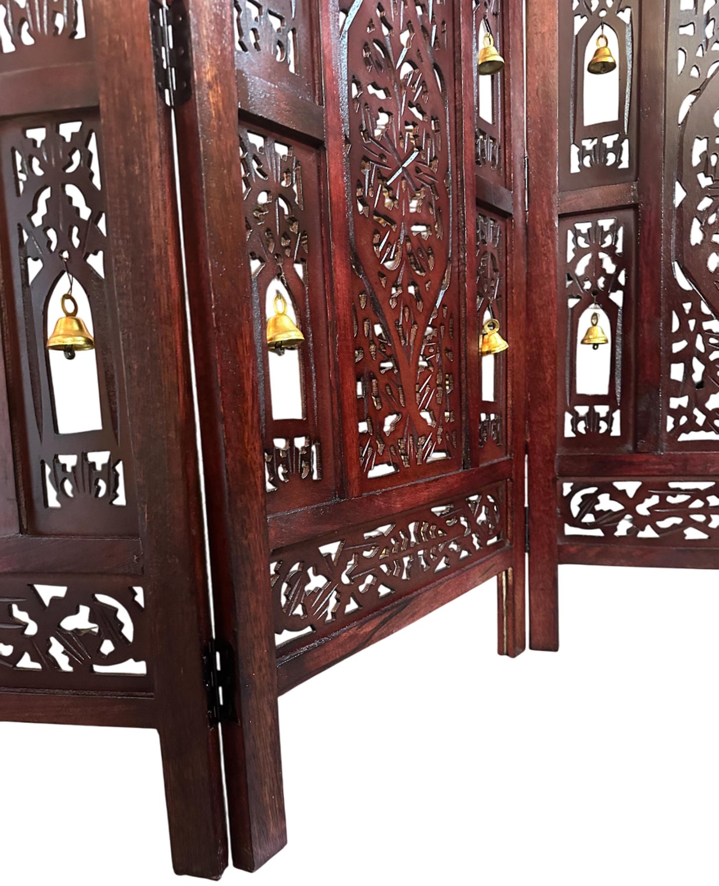 Mesh and Bell Style Wooden Folding Divider, Partition, Handmade Self standing separator