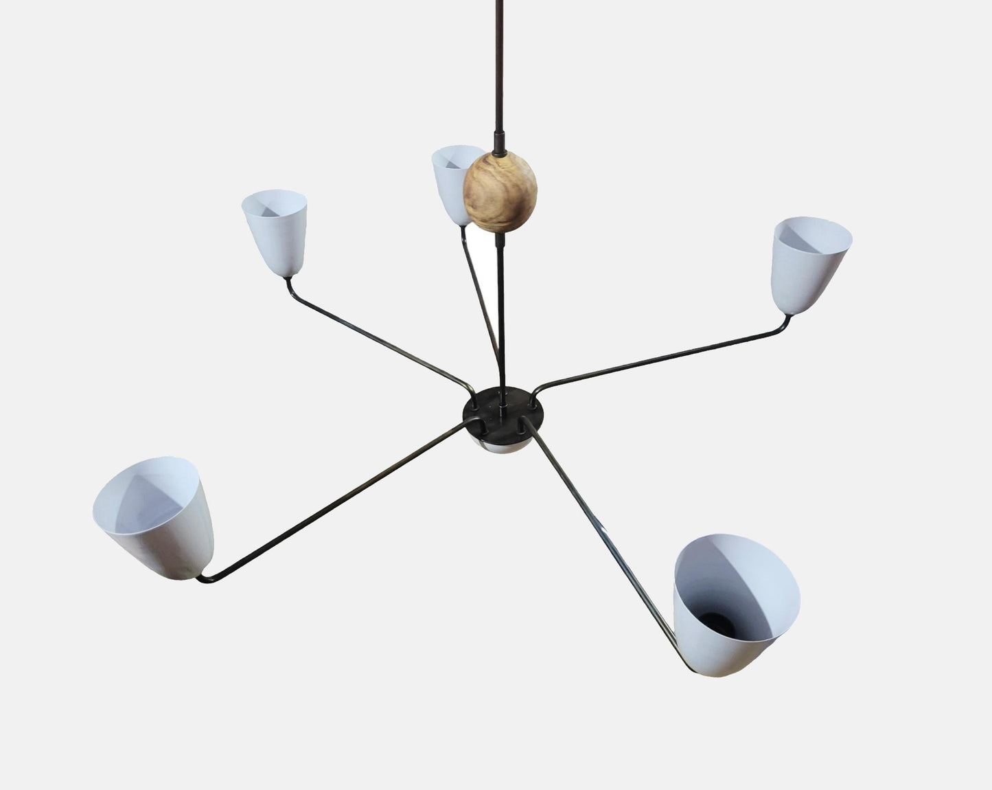 Handmade Brass 5-Arm Chandelier: Mid-Century Modern Ceiling Light