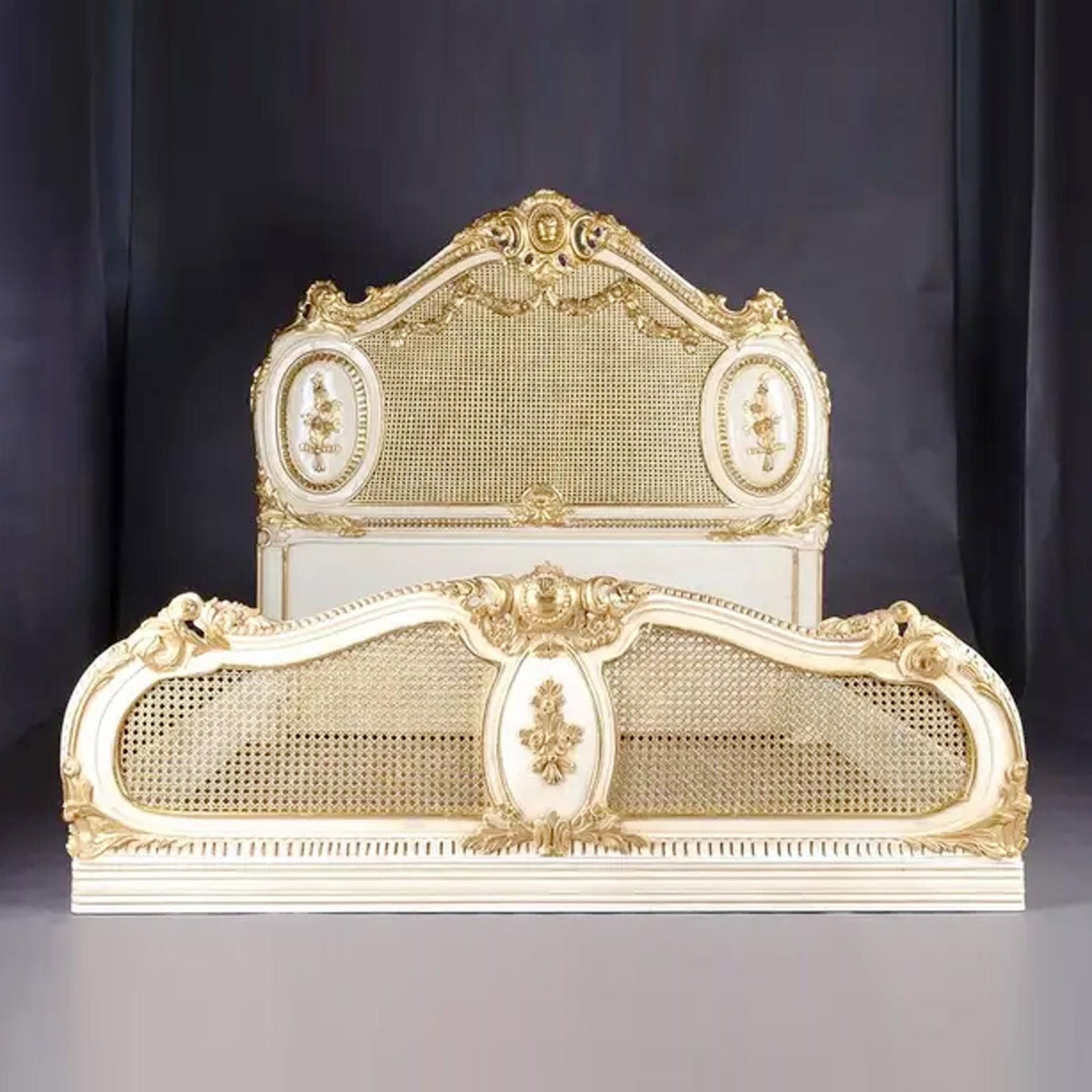 Handmade Teak Wood Bed Frame: Cane Knitted Bohemian Low Post