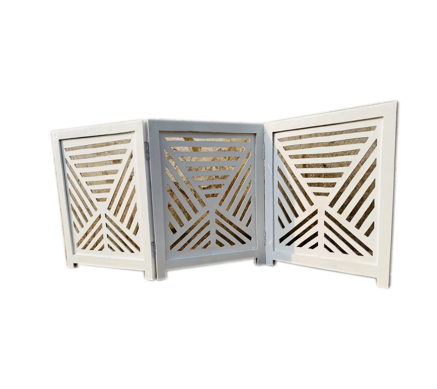 Mid-Century White Wood Folding Divider: Handmade Pet/Baby Partition