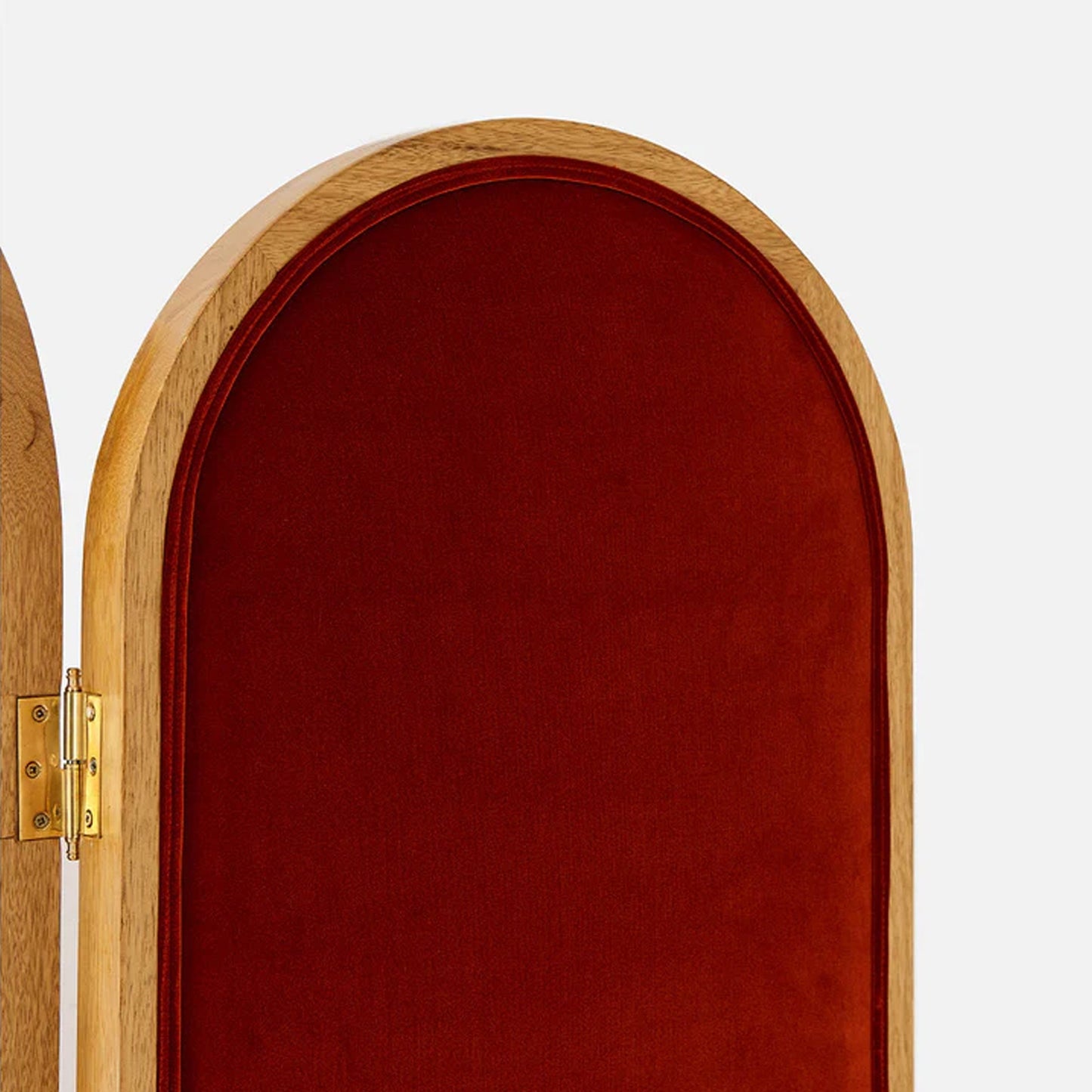 Mid-Century Handmade Wooden divider Red Velvet Fabric Stitching, Wood partition home décor